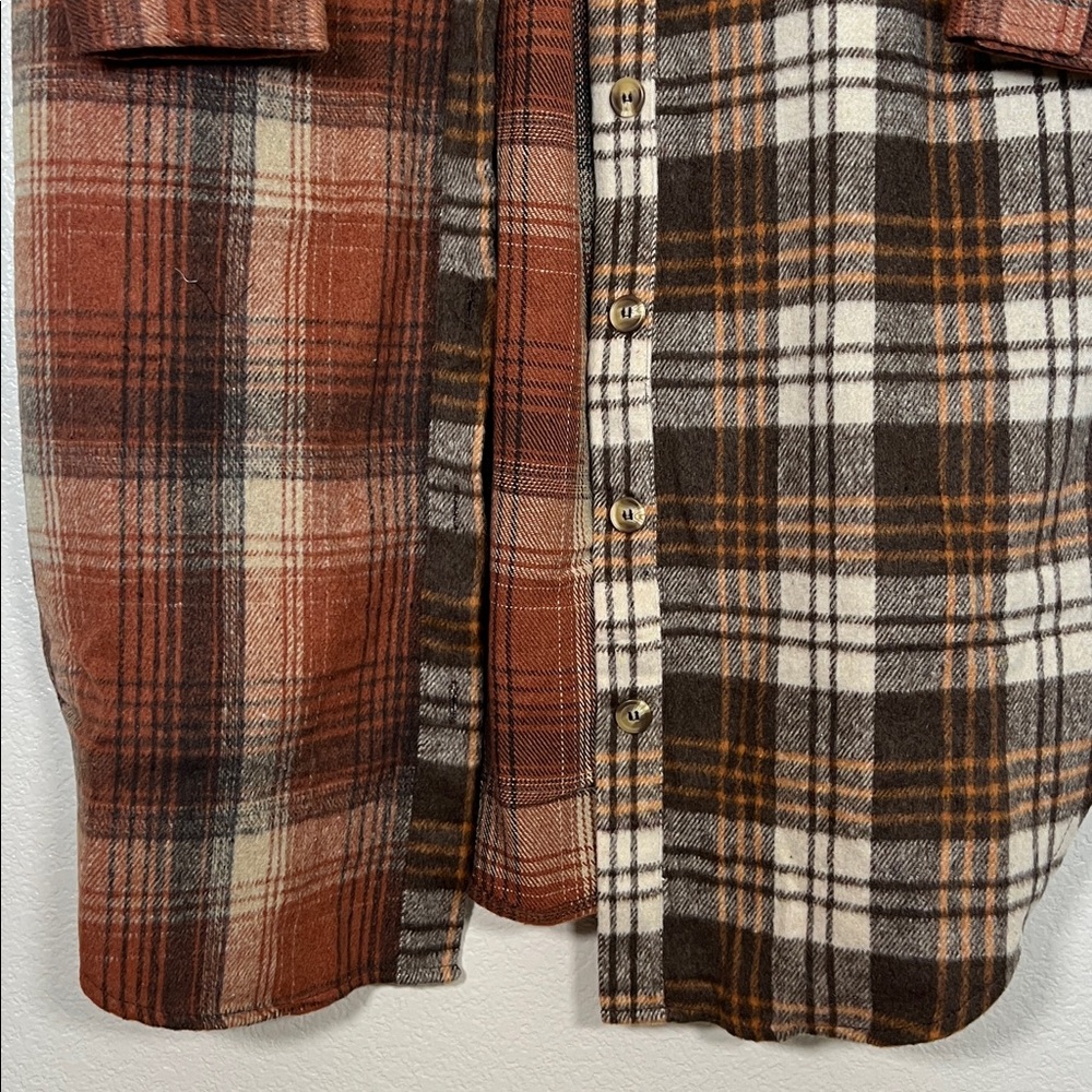 Brown and cream long plaid shacket, size small - Picture 5 of 9
